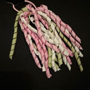 Pink, Green & White Korker Ponytail Holder   KP1033  Handmade NWT Boutique